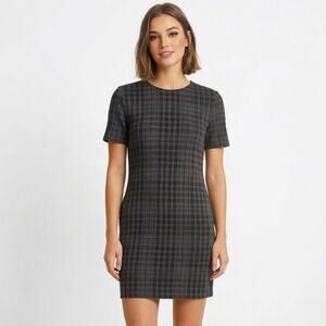 Theory Rijik Configure Black & White Plaid Crewneck Stretch Sheath Dress size 6